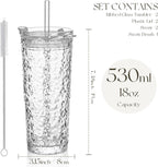 KEMORELA Glass Tumblers with Lids and Straws – Set of 2, 18oz Premium Quality Drinking Glasses, Ideal for Juices, Cocktails, and Everyday Use