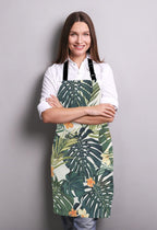 Hibiscus Flowers Apron, Summer Colorful Hawaiian Tropical Plants Unisex Kitchen Bib with Adjustable Neck for Cooking Gardening,Adult Size