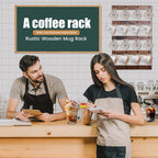 Wall Mounted Coffee Mug Holder, Large 5 Tier Shelf with 20 Hooks for Cups, Rustic Wooden Display Rack for Kitchens, Homes and Bars (Walnut)