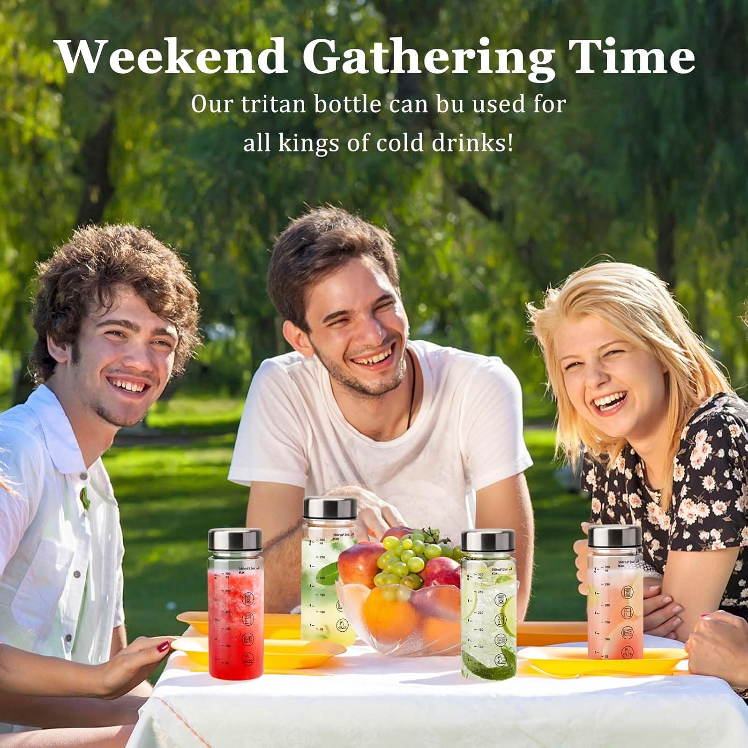 6 Pack Juice Bottles with Caps - Wide Mouth Resuable Clear Plastic Water Bottles for Juicing,Smoothie,Protein, Beverage,Storage Containers,BPA Free,Leakproof Stainless Steel Lid(12 Ounces)