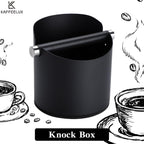 Italian Espresso Knock Box, Stainless Steel, with Detachable Tapping Rod and Anti Slip Rubber Base (Black, 800ml)
