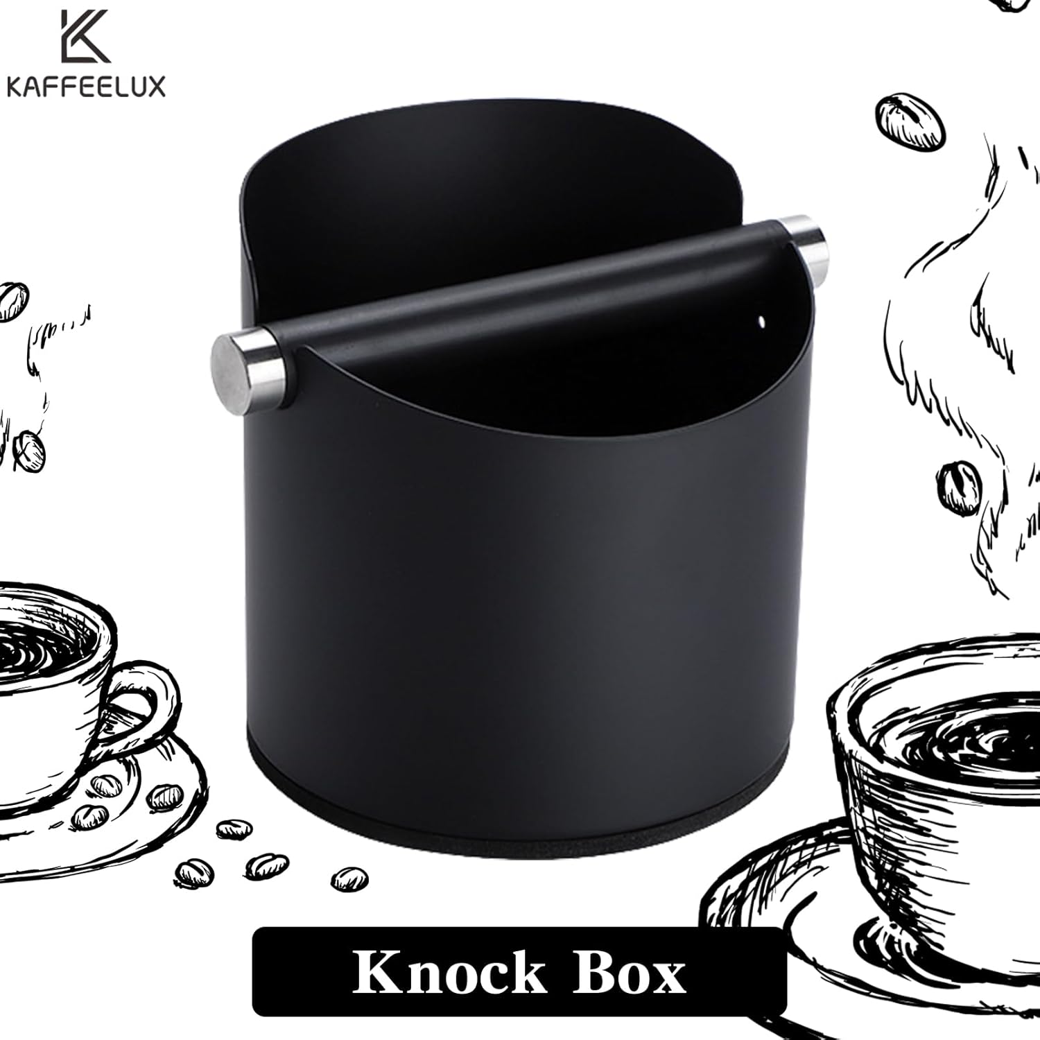 Italian Espresso Knock Box, Stainless Steel, with Detachable Tapping Rod and Anti Slip Rubber Base (Black, 800ml)
