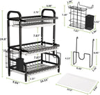 1Easylife Drying Rack, Metal 3-Tier Large Capacity Dish Rack with Utensil Holder, Cutting Board Holder, Drain Board Tray for Kitchen Counter Storage (Black)