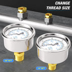 MEANLIN MEASURE 0~15Psi Dry Low Pressure Gauge Stainless Steel 1/8" NPT 2" FACE DIAL Waterproof for Water Oil Air Well Pump Tank Tire Pressure Test Back Mount, with 1/4" NPT and 3/8" NPT Hex Bushing