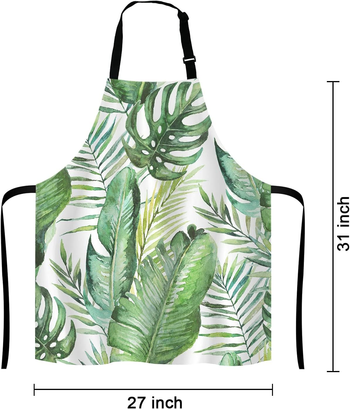 Green tropical palm & fern leaves Adjustable Bib Apron, Tropical Palm Leaves Cooking Kitchen Apron for Men Women