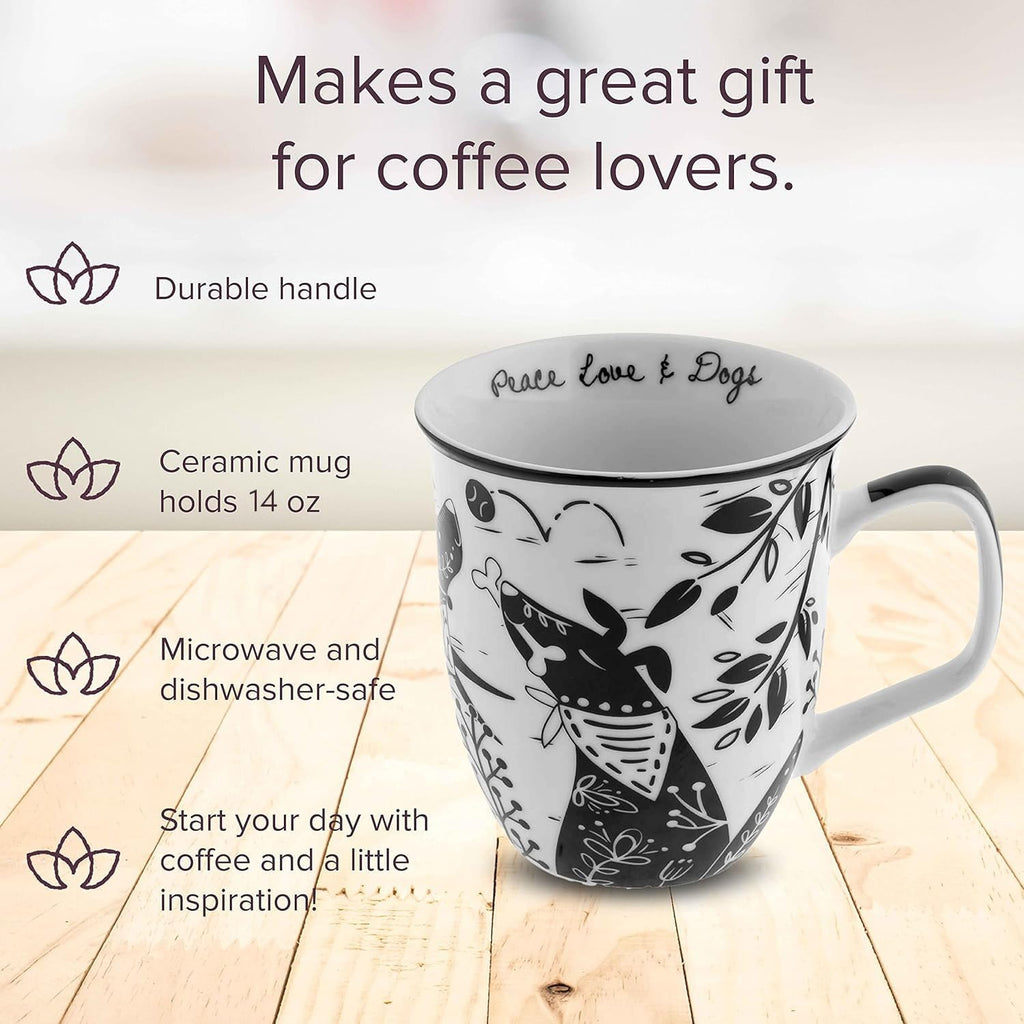 Karma Gifts 14 oz Black and White Boho Mug Celestial - Cute Coffee and Tea Mug - Ceramic Coffee Mugs for Women and Men