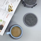 Absorbent Coasters for Drinks with Holder - 6packs, Silicone Coaster with Soft Felt Insert (4.3 inch Coasters with 4.5 inch Holder, t, Black and Gray)