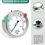 0-300PSI Stainless Steel Liquid Filled Pressure Gauge, 2.5" Dial Size, 1/4" NPT 316 Stainless Steel Joint, Back Mount, for Tube, Water Pump, Gas, Liquid (with Range Mark Pointer)