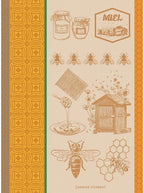 Garnier Thiebaut Miel Et Abeilles Ocre (Honey and Bees) French Kitchen Towel 22"x30", Cotton, Jacquard