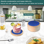 5 Pack Wood Coasters for Drinks, Minacun Absorbent Coaster Set, Drinks Coasters for Coffee Tabletop Protection, Non-Slip, Non-Stick, Suitable for Kinds of Cups Wooden Table Drink, 4.3 Inch Blue