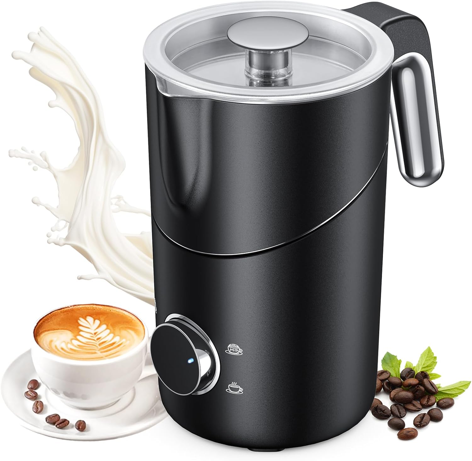 Milk Frother and Steamer, 8-in-1 Rechargeable Electric Milk Frother for Coffee, 13.5oz/400mL Large Capacity Automatic Warm and Cold Foam Maker, Hot Chocolate Maker Coffee Frother, Black