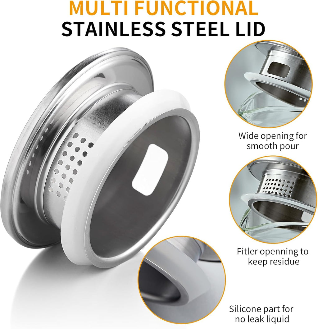 UNBREAKABLE - 1 Gallon Glass Pitcher – 3800ml Heat-Resistant Borosilicate Water Jug with Stainless Steel Lid, Easy to Clean, Handmade Carafe for Hot & Cold Drinks – Modern Style for Home or Office