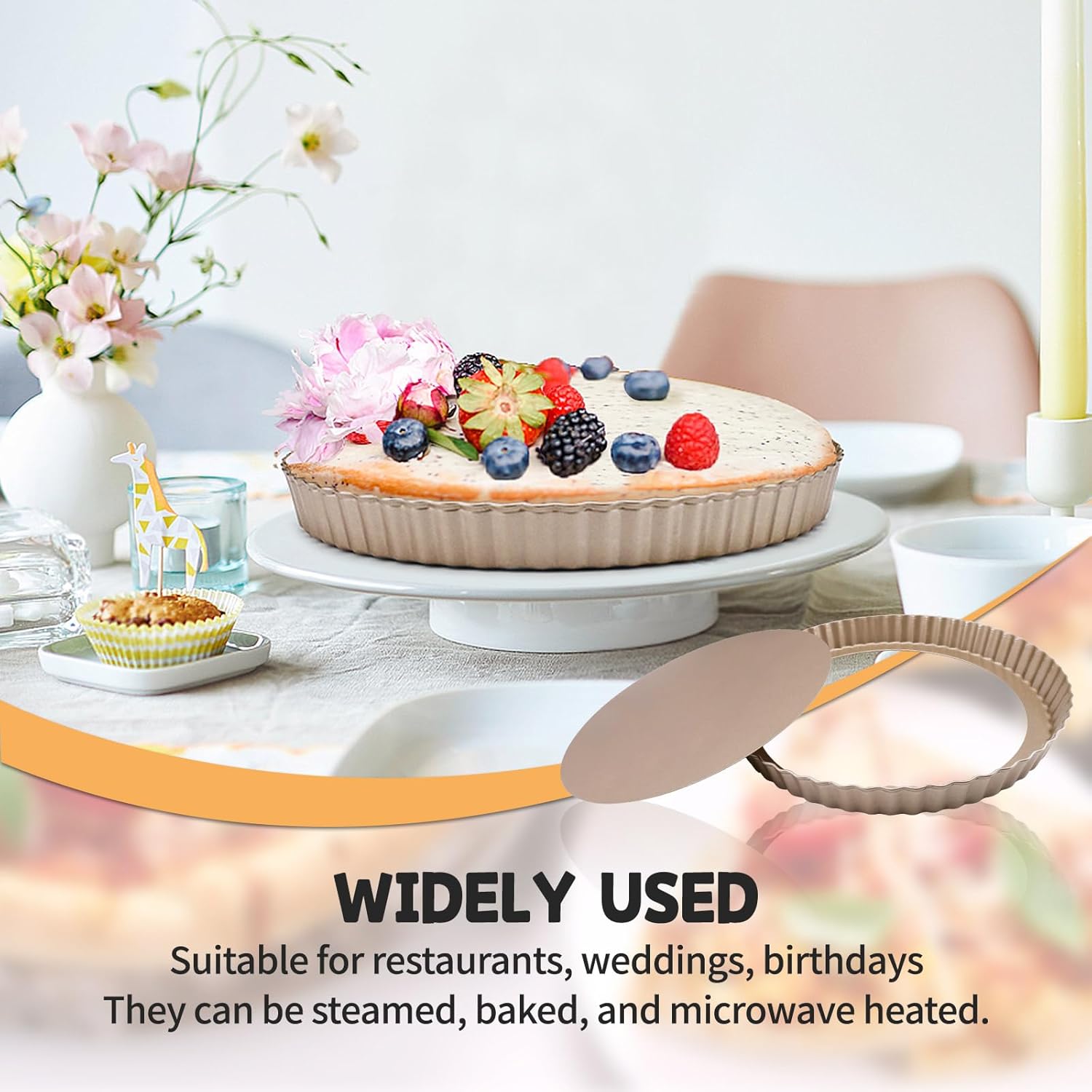 3pcs Tart Pan 9 Inch Removable Bottom, Classic Carbon Steel Non-Stick Baking Pan for Home and Kitchen