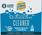 Lemi Shine Natural Dishwasher Cleaner Powered By Citric Acid | 100% Guaranteed Hard Water Cleaning Powder | Eco-Friendly Dishwasher Cleaner and Deodorizer With Fresh Lemon Scent (8 Count)