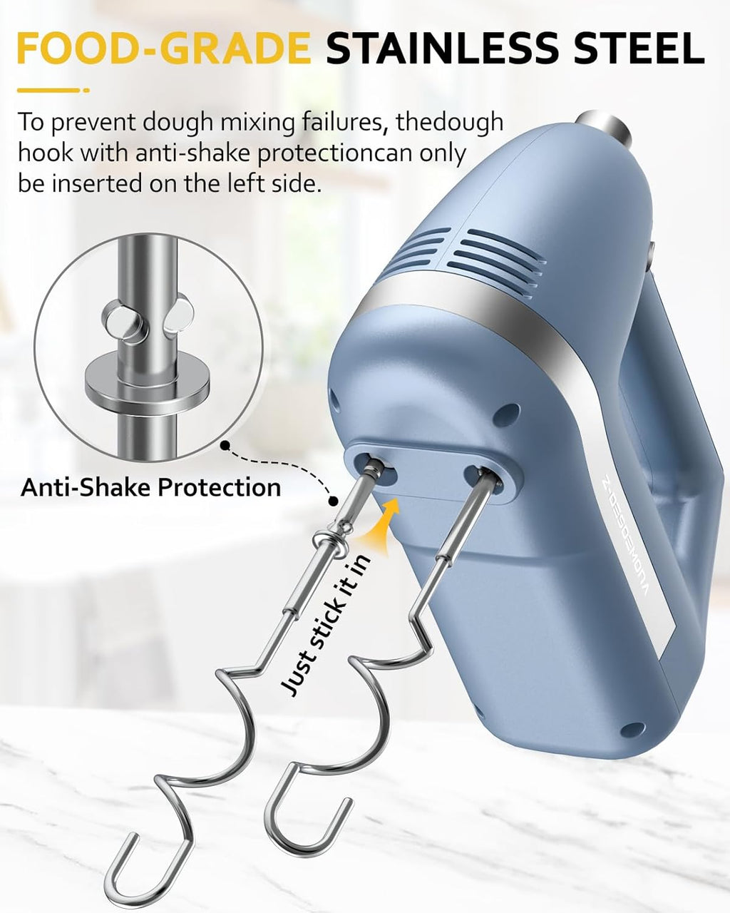 Electric Hand Mixer, Powerful 300W Hand Mixer Electric Handheld with 304 Beaters, Dough Hook, Hand Held Mixer with Turbo for Baking Cakes, Eggs, Cream Food(Blue)