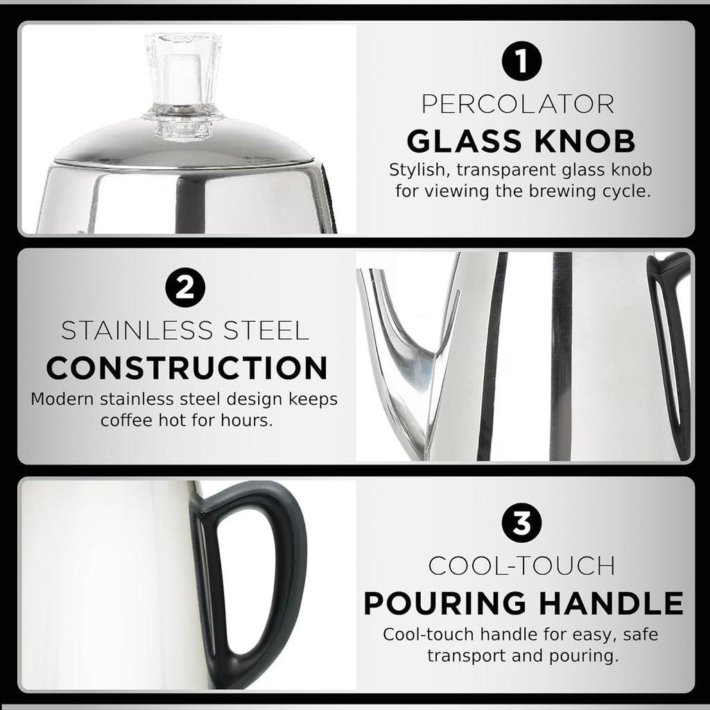 Mixpresso 10 Cup Percolator Coffee Pot Electric, Stainless Steel Coffee Percolator Electric With Keep Warm Function, Classic Perculator Pot With Removable Basket for Home or Office