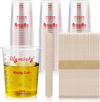 16 oz Plastic Mixing Cups, 50 Pack 16 oz (500ml) Disposable Measuring Cups with 50 Wooden Mixing Sticks, Can Be Used for Epoxy Resin, Liquid Measuring, Paint, Cooking and Baking