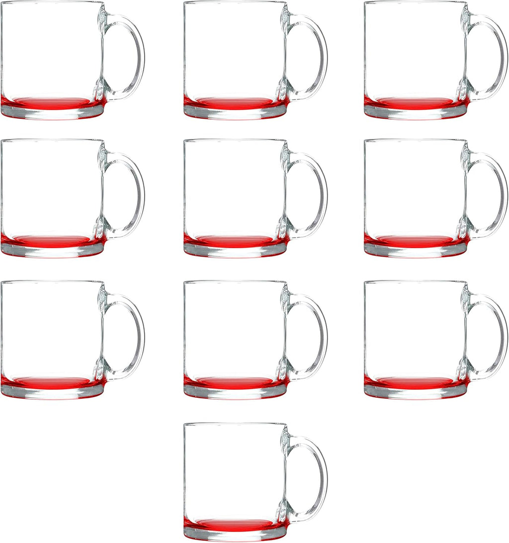 Libbey Clear Glass Coffee Mugs 13 oz. Set of 10, Bulk Pack - Perfect for Coffee, Tea, Espresso, Hot Cocoa, Other Beverages - Red Bottom
