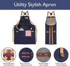 5 Pack Kitchen Apron, Work Apron, Canvas, Multiple Pockets, Gardening, Painting, BBQ, Artist, Carpenter, Sizes M to XXL, Denim