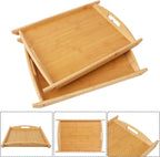4 Pack 17.3 Inch Large Bamboo Serving Tray with Handle, Decorative Bamboo Breakfast Tray for Breakfast, Kitchen, Outdoor Picnic, Snack (17.3 x 12 x 1.2 Inch)