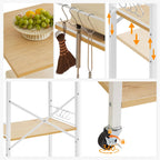 IBUYKE Kitchen Shelf Cart, 3-Tier Microwave Oven Stand, Baker’s Rack with Metal Frame and 8 Hooks, Industrial Printer Stand, Utility Standing Storage Shelf for Coffee Bar, Simple Assembly, TMJ023R