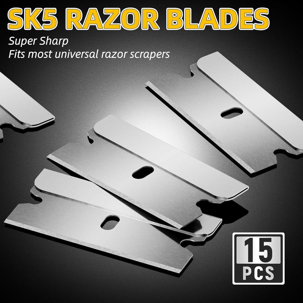 DIYSELF 1 Pack Razor Blade Scraper with 15 Extra Blades, Scraper Tool for Cleaning Window, Paint, Cooktop, Oven, Glass Stove Top Scraper, Razor Scraper with Buit-In Blade Storage