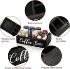 Coffee Station Organizer Wooden Coffee Bar Holder Accessories for Countertop, Farmhouse Kcup Pod Storage Basket with Handle - Black