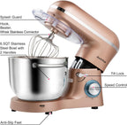 Aucma Stand Mixer,6.5-QT 660W 6-Speed Tilt-Head Food Mixer, Kitchen Electric Mixer with Dough Hook, Wire Whip & Beater (6.5QT, Champagne)