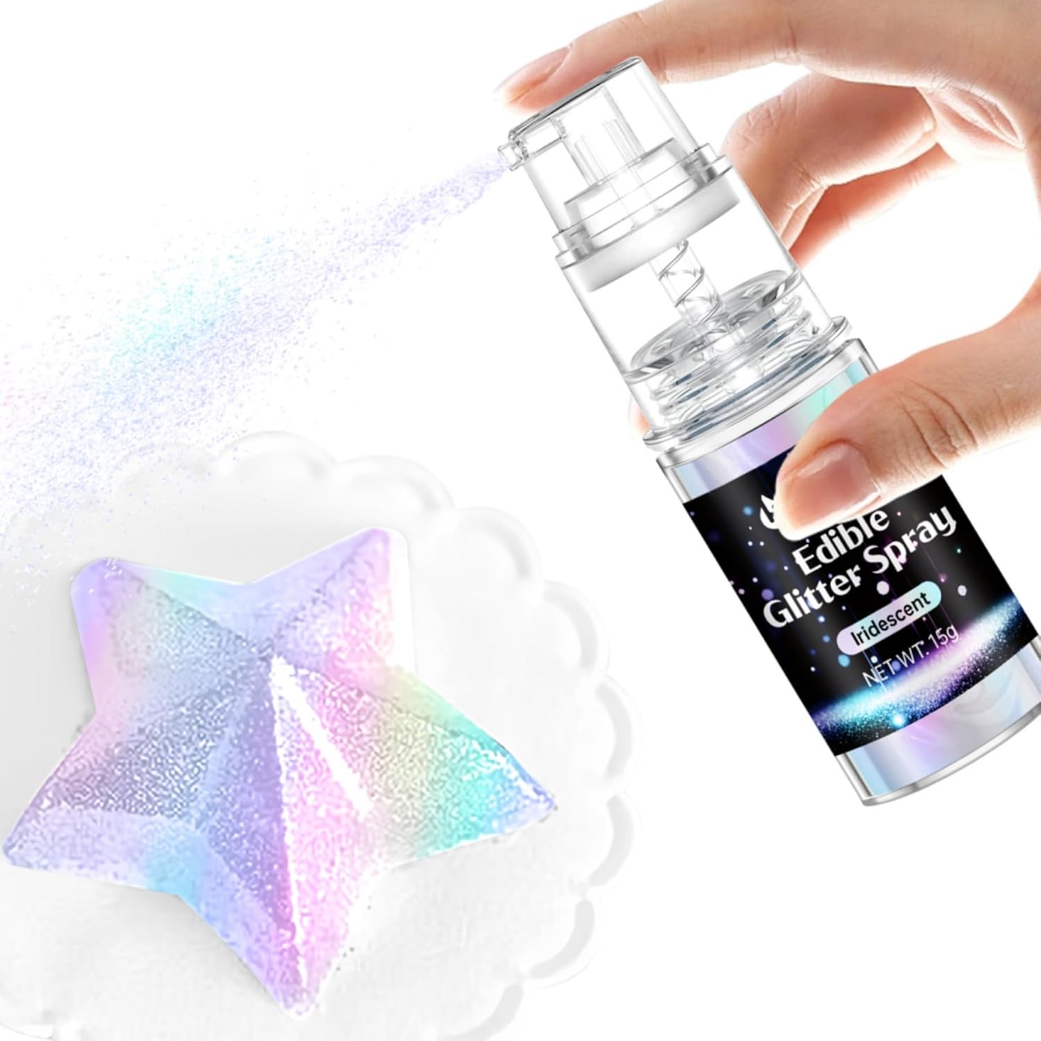 Iridescent Edible Glitter Spray - 15g Herbeklab Edible Iridescent Glitter for Cakes Food Grade Rainbow Cake Spray for Chocolate Strawberry Cookie