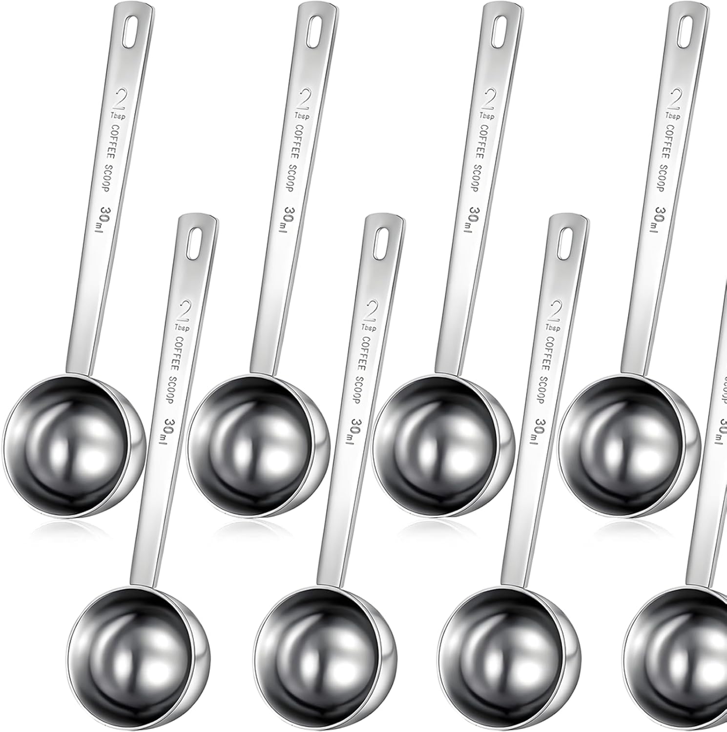 Geiserailie 8 Pieces 2 Tablespoon Scoops with Long Handle, 30 ml Stainless Steel Measuring Spoon for Coffee Milk Fruit Powder, Loose Tea Dry, Spice Jar, Cooking Baking, and Other Dry Goods