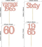 Gyufise 24Pcs 60th Birthday Cupcake Toppers Cheers to 60 Fabulous Sixty Cupcake Picks Vintage 1965 Decorations for 60th Birthday Wedding Anniversary Party Cake Decorations Supplies Rose Gold