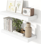 Heimlove 24 Inch Floating Shelves for Wall White Shelves Set of 2,Wall Mounted Rustic Wood 8 Inch Deep Floating Shelf with Invisible Brackets for Bedroom Kitchen Living Room