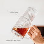 INSETLAN 26oz Ribbed & Floral Glass Tumblers with Handle and Lid, Set of 2 –Reusable Iced Coffee Cups with Straw, Glass Mugs for Water, Smoothies, Tea, and Juice – Ideal for Travel & Daily Use