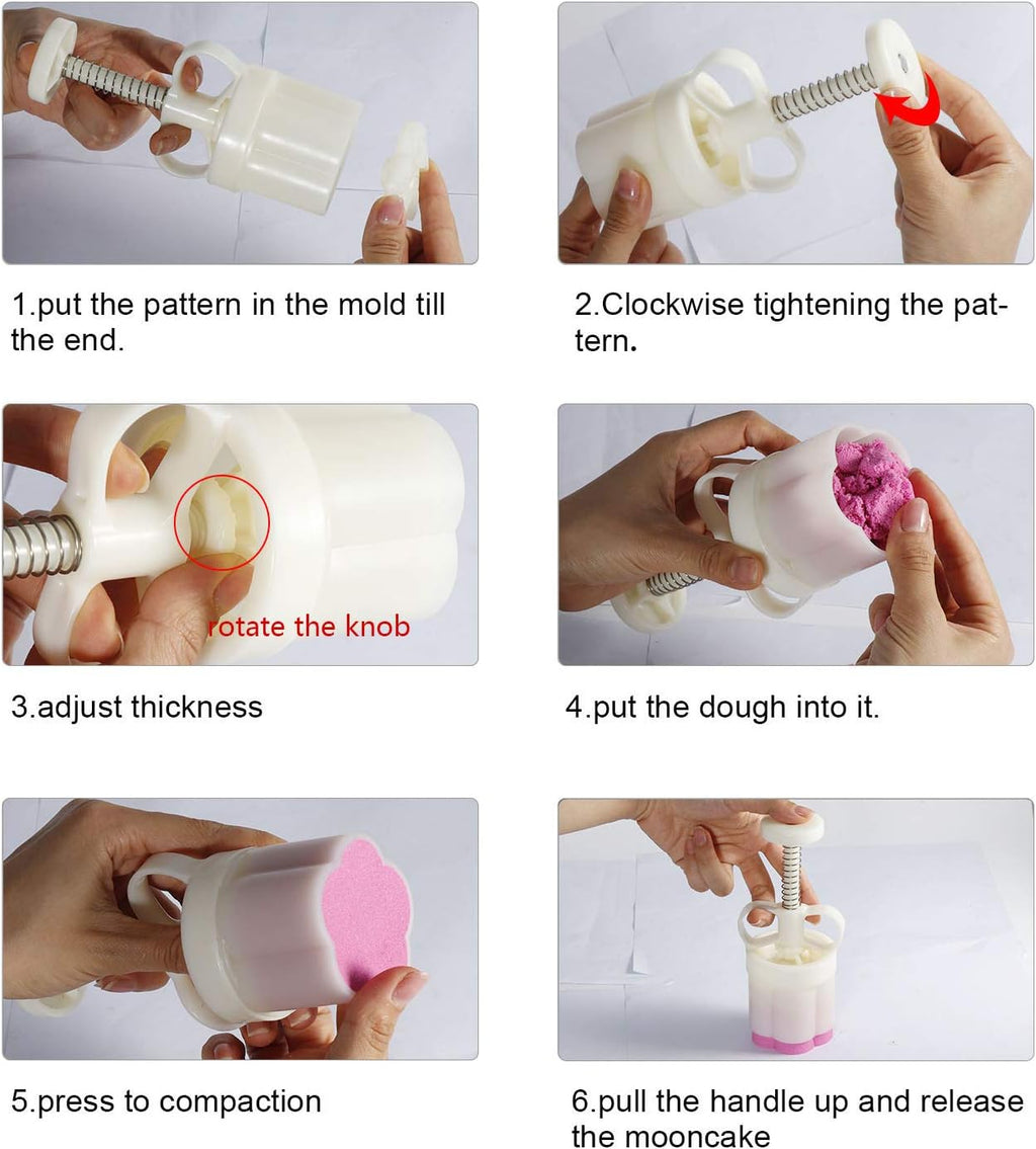 Moon Cake Mold Set Cookie Stamp 5pcs 100g Stamps, Thickness Adjustable DIY Cookie Press Decoration Cake Mold Hand Cutter Set