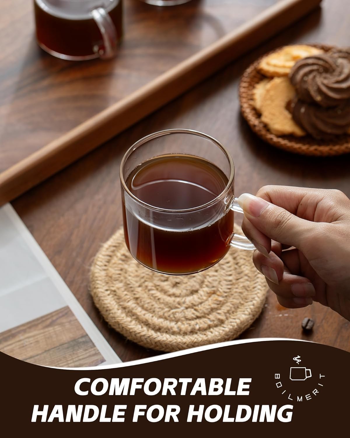 5 OZ Espresso Cups with Handle, Clear Espresso Shot Glass Set of 6, Small Double Espresso Accessories for Espresso Machine Coffee Bar