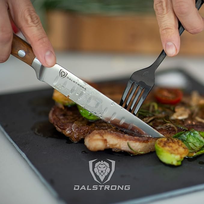 Dalstrong Steak Knife Set-4pc 5" Straight Blade Edge-Gladiator Series-Forged German High-Carbon Steel-w/Sheaths-Olive ABS Handle-Dinner Set Kitchen Knives