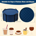 Coasters Set of 8,Hot or Cold Drink Coasters with Holder,Modern Style Coffee Table Coaster,Suitable for Kinds Cups Beer,Drink,Anti-Overflow Tabletop Protection (Navy Blue, 8pcs)