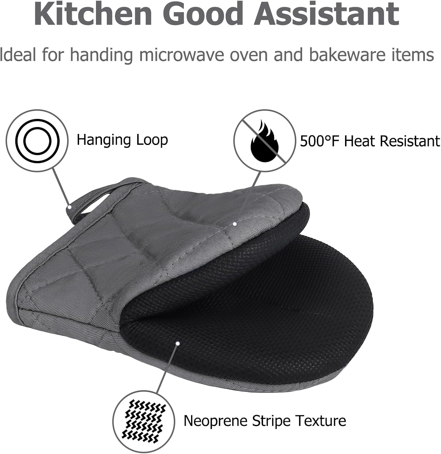 Oven Mitts and Pot Holders Set, Pack of 4, Heat Resistant Silicone Kitchen Mini Oven Mittens for 500 Degrees, Mini Oven Gloves and Hot Pads for Baking Grilling Barbecue Microwave Machine Washable
