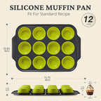 BRONYPRO Silicone Muffin Pans for Baking with Metal Frame, Egg Bite Maker Silicone Molds, Cupcake Pans 12 Regular Size, Muffin Tins Easy to Pop Nonstick Non Toxic Bakeware for Oven, Lime Green