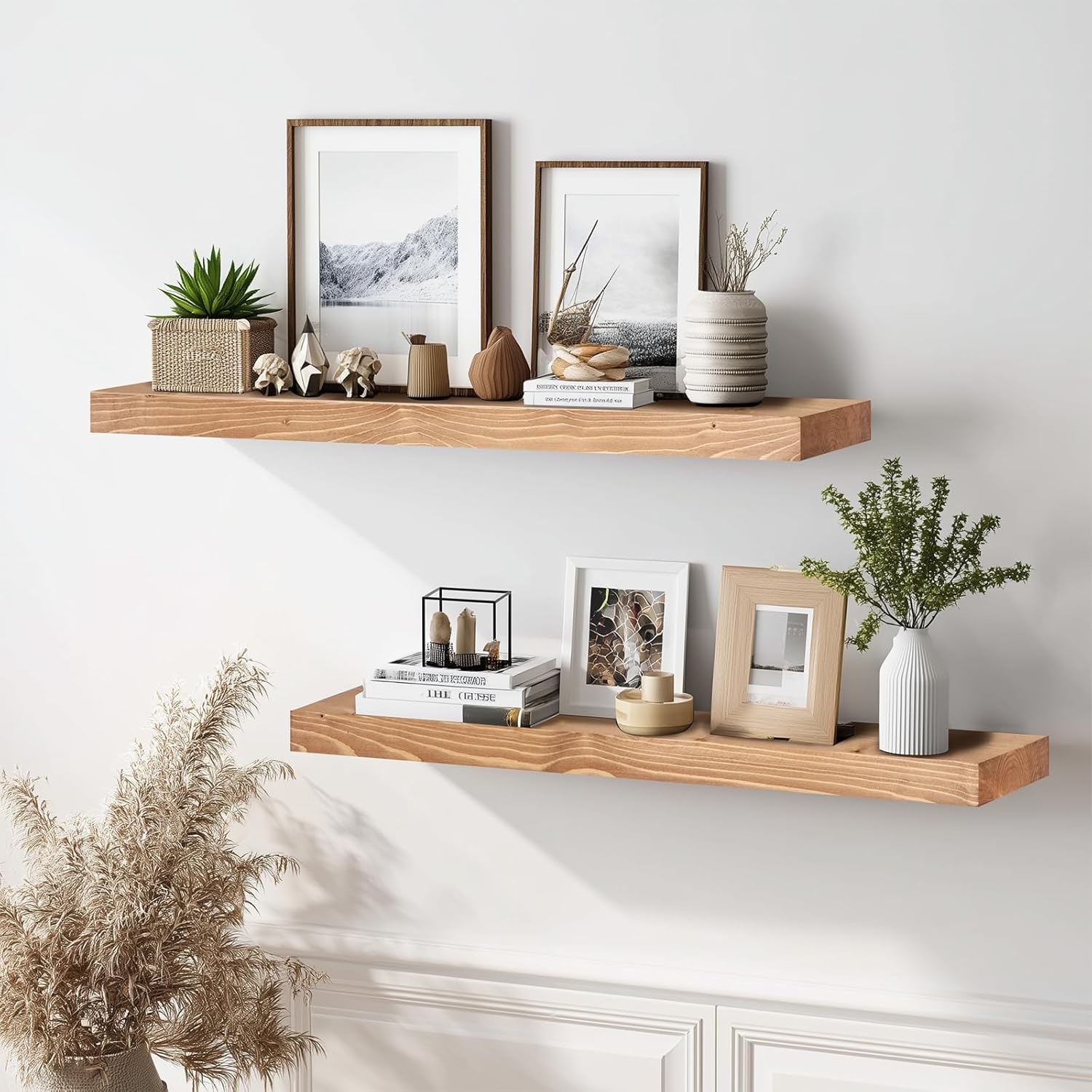 36x8x1.6 inch Floating Shelves Set of 2 – Solid Wood Rustic Oak Wall Mounted Shelf for Kitchen, Bathroom, Living Room