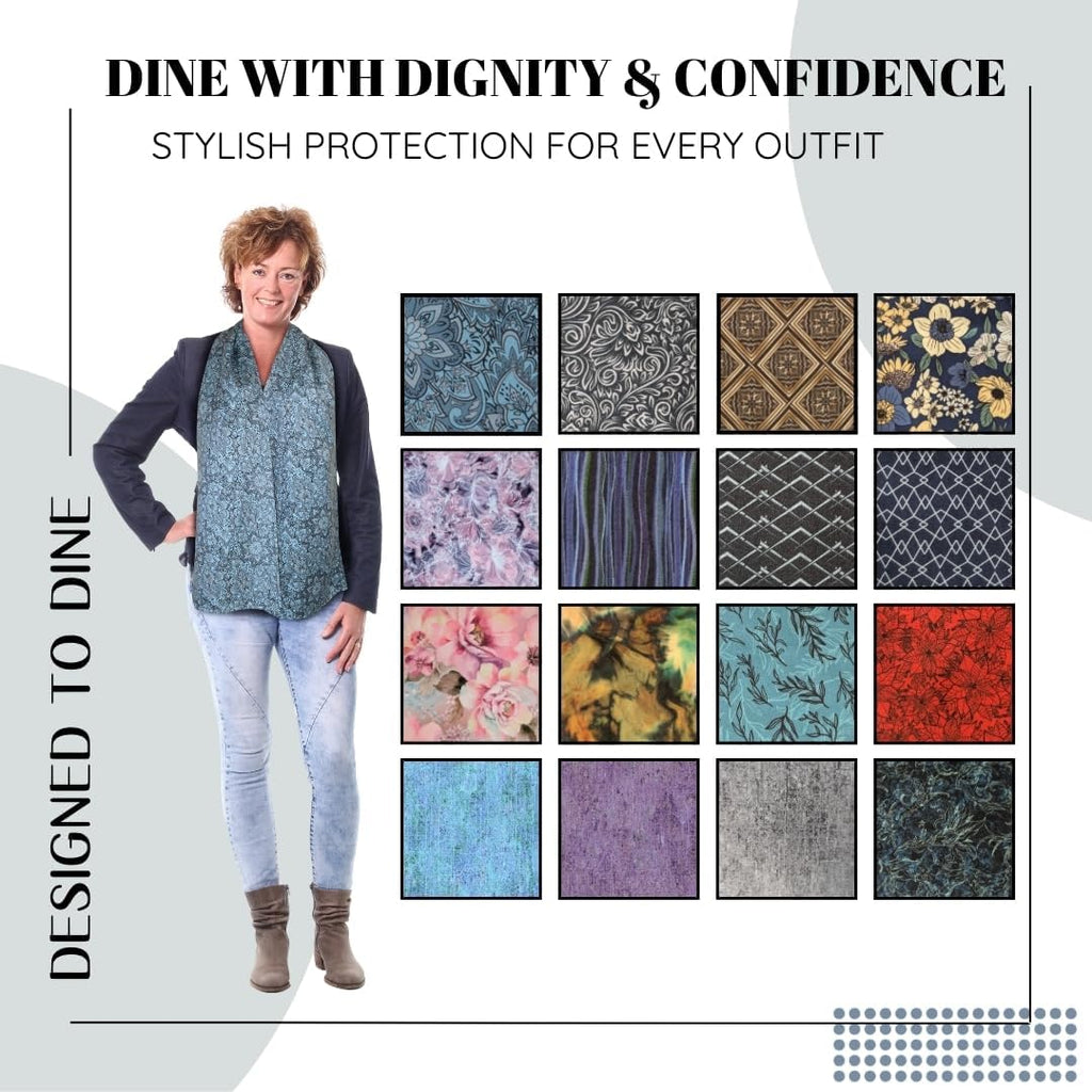 Adult Bib Scarf - Dignified Alternative to Bibs | Washable and Reusable Clothing Protectors for Eating