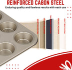 Flexzion Muffin Tray Cupcake Baking Pan 2 Pack, 12-Cup Nonstick Carbon Steel Muffin Tin Non-Stick Cupcake Tin Bakeware Accessories for Baking Cupcake Muffin Brownies Snack, Fridge Safe, Champagne Gold