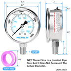 MEANLIN MEASURE 0~4000Psi Liquid Filled Pressure Gauge Stainless Steel with 316 Stainless Steel Joint 1/4" NPT 2.5" FACE DIAL for WOG Water Oil Air Lower Mount