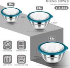 HaWare Mixing Bowls with Airtight Clear Lids, 6-Piece Stainless Steel Strong Nesting Bowls Set, Metal Salad Bowl for Cooking, Prepping, Baking, Serving & Food Storage, Size 4.6, 3, 1.5QT, Teal Blue