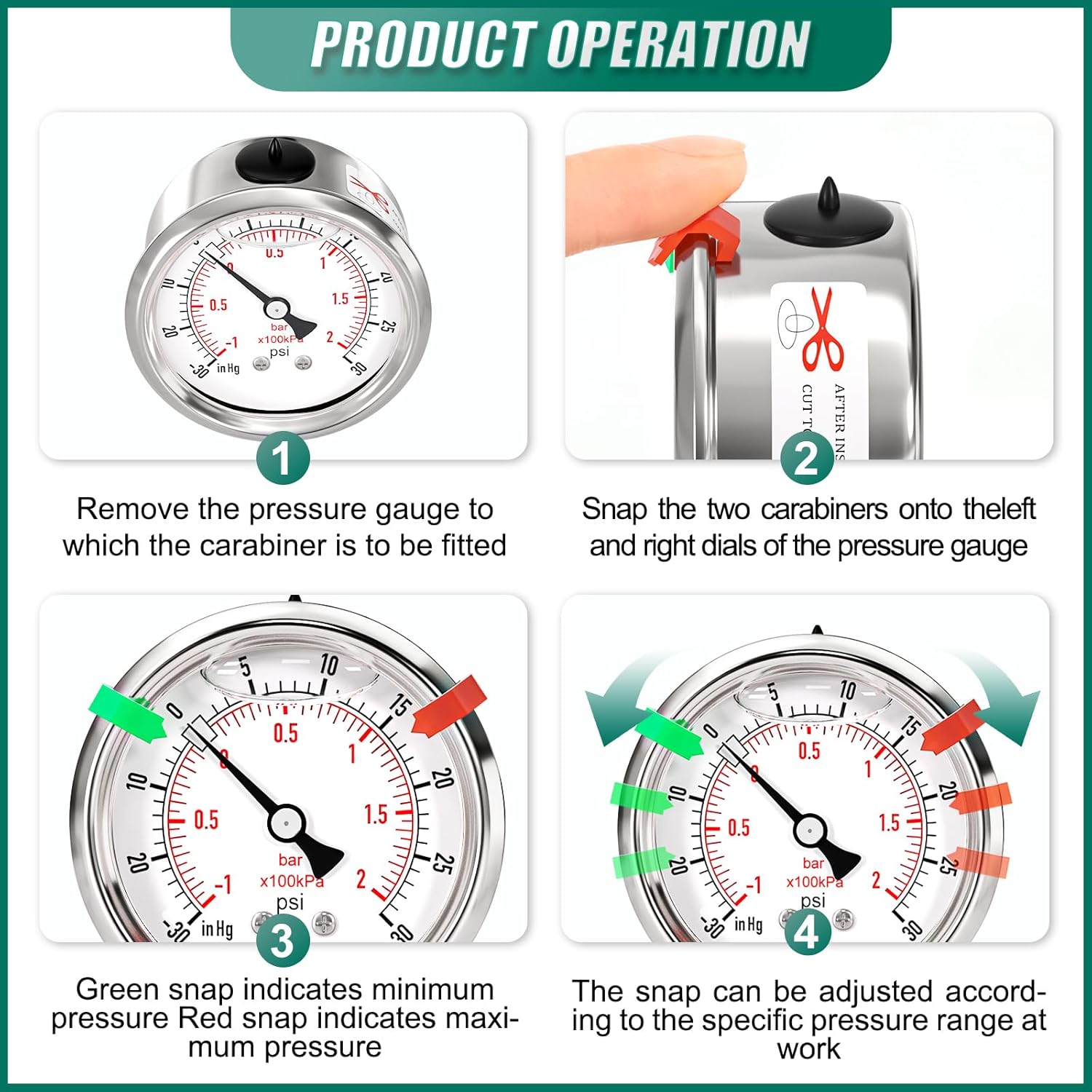 -30inHG-30psi Stainless Steel Glycerin Liquid Filled Vacuum Pressure Gauge 1/4" NPT 2.5" Face Dial Center Back Mount, for Water, Oil and Air Pressure Testing (with Range Mark Pointer)
