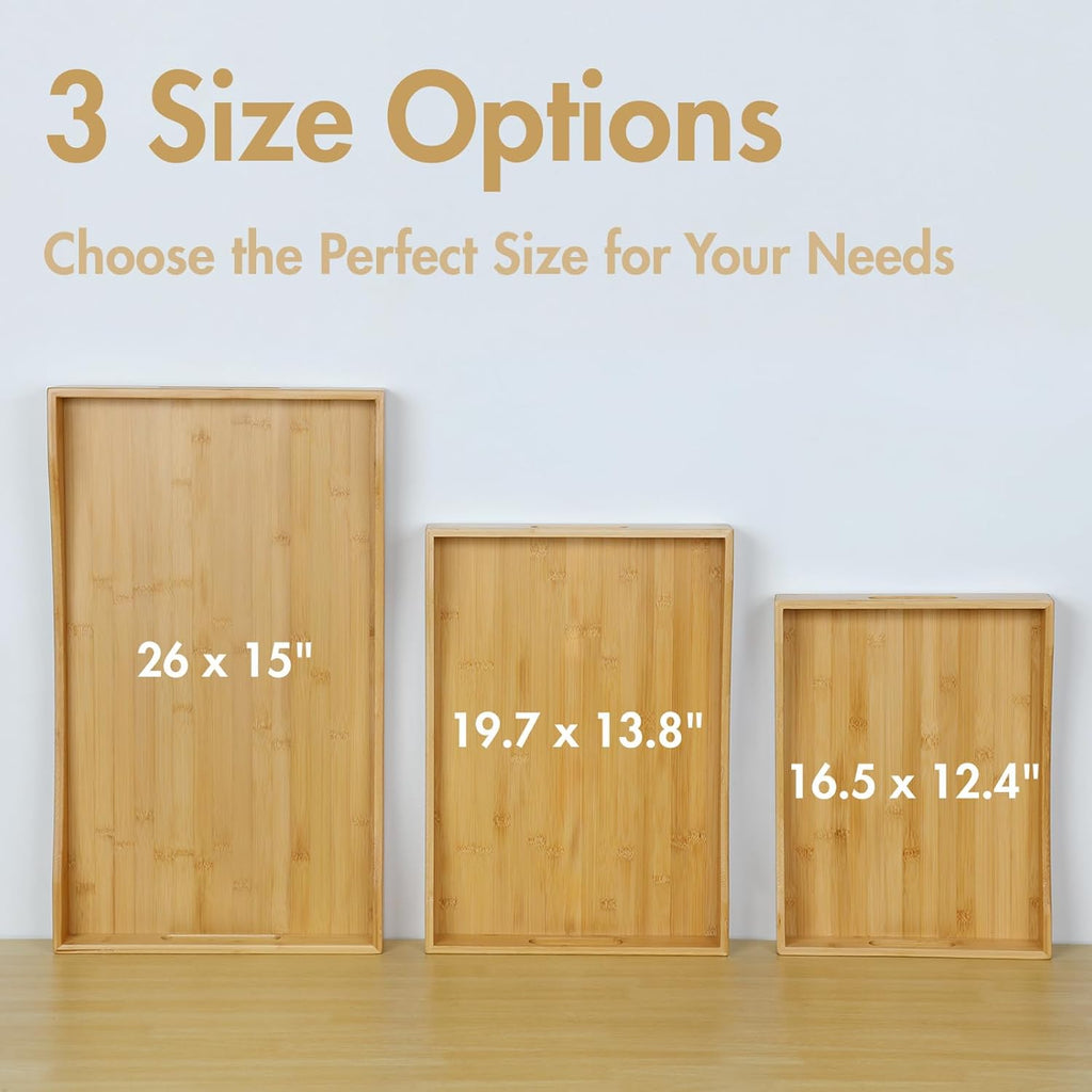 Gobam Bamboo Serving Tray with Handles, 19.7 x 13.8 inch Rectangular Decorative Tray for Entryway, Kitchen, Dining & Living Room, Large Wooden Breakfast Trays for Bed, Coffee Table & Ottoman