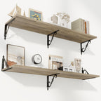 RICHFOCUS 12 Inch Deep Floating Shelves for Wall, 48" W x 12" D Wood Wall Shelves Set of 2, Wide Floating Shelves for Living Room, Bedroom, Kitchen, Bathroom and Decor Storage, Grey