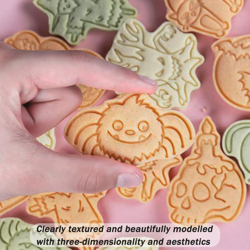 8 Pcs Halloween Cookie Cutters Set Baking Molds 3D Halloween Press type Cookie Cutter for Baking, Fondant, Cheese, and Pastries