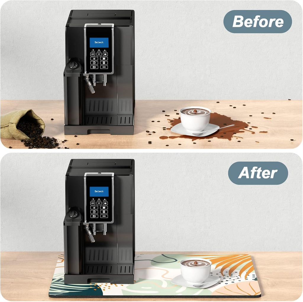 Rnivvi Coffee Mat, 16" x 24" Cute Boho Theme Coffee Bar Mats for Espresso Machine Station Accessories and Organizer, Hide Stain Rubber Backed Absorbent Dish Drying Pad for Kitchen Counter, Tropical