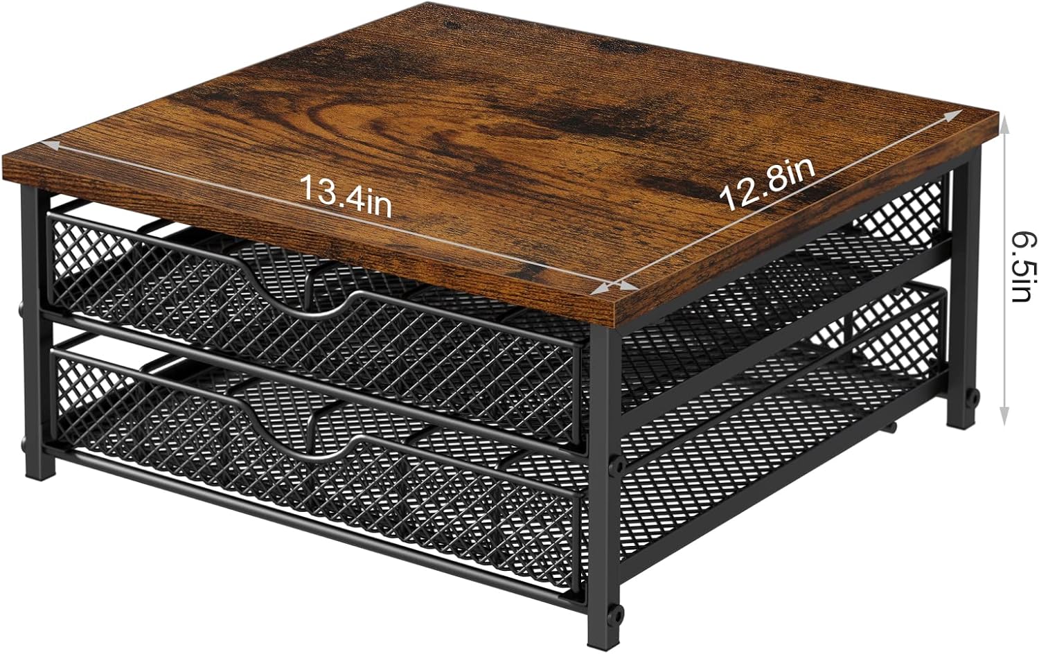 Coffee Pod Drawer K Cups Organizer 2-Tier Coffee Pod Storage Holder with Drawer Baskets 72 Capacity Coffee Capsule Storage Organizer Drawer, Industrial Brown and Black